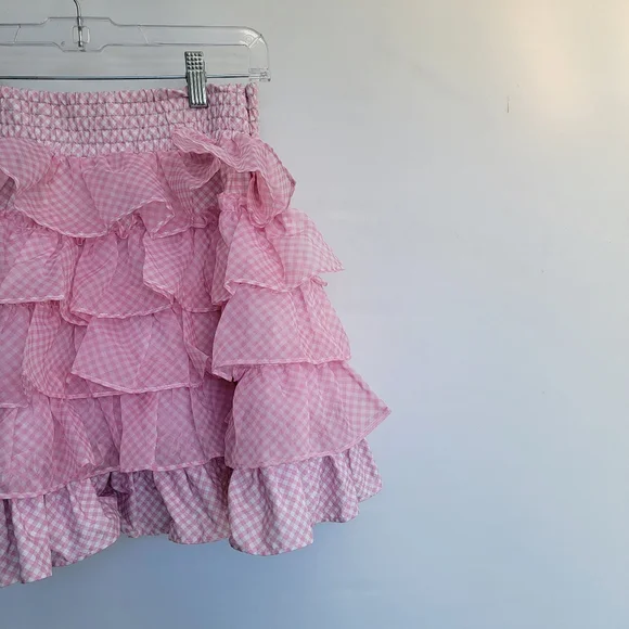 Selkie Ice Cream Gingham Belle Skirt Size Small Pink White Checkered Ruffled - Picture 15 of 16
